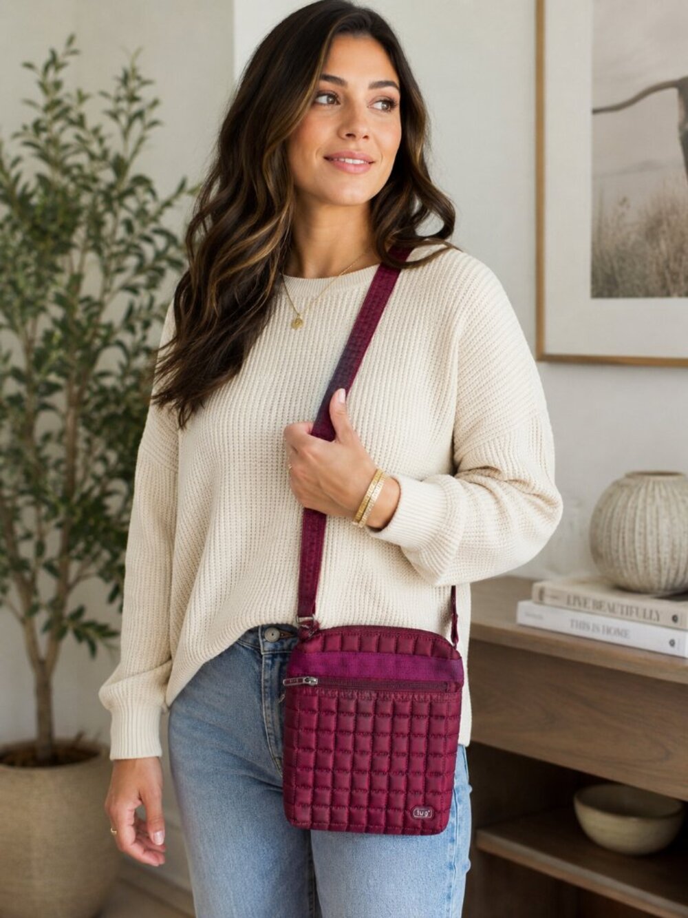 Lug Skipper Quilted Crossbody Bag Cranberry Wine Travel Organizer